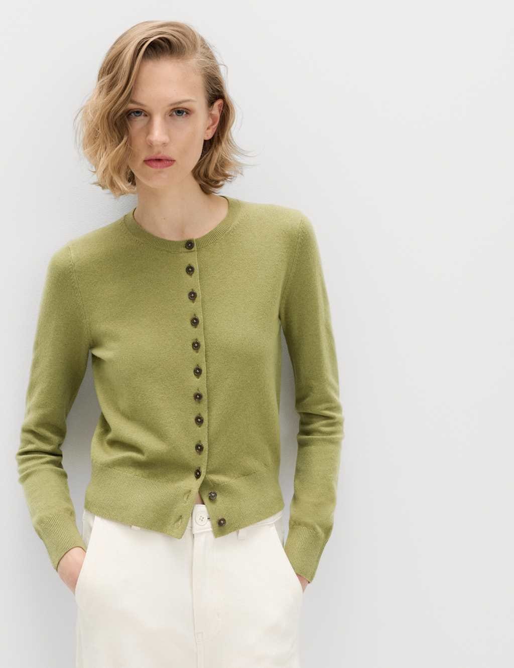 M&S Air-Yarn Crew Neck Short Cardigan Sage