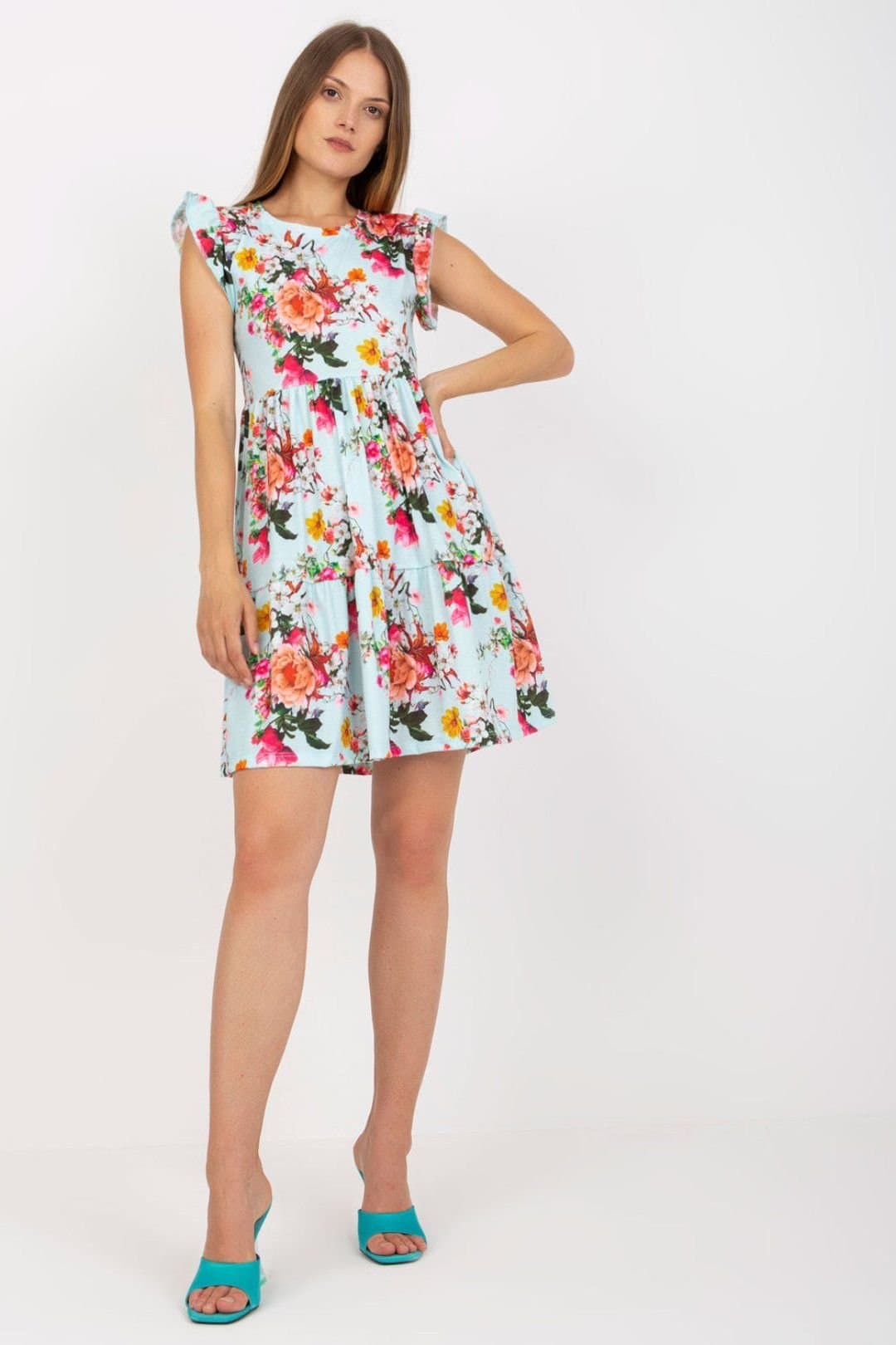 Love Lace Love Lace Women's Floral Frill Short Sleeve Summer Dress in Blue