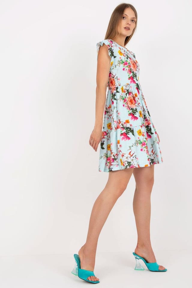 Love Lace Love Lace Women's Floral Frill Short Sleeve Summer Dress in Blue - 2
