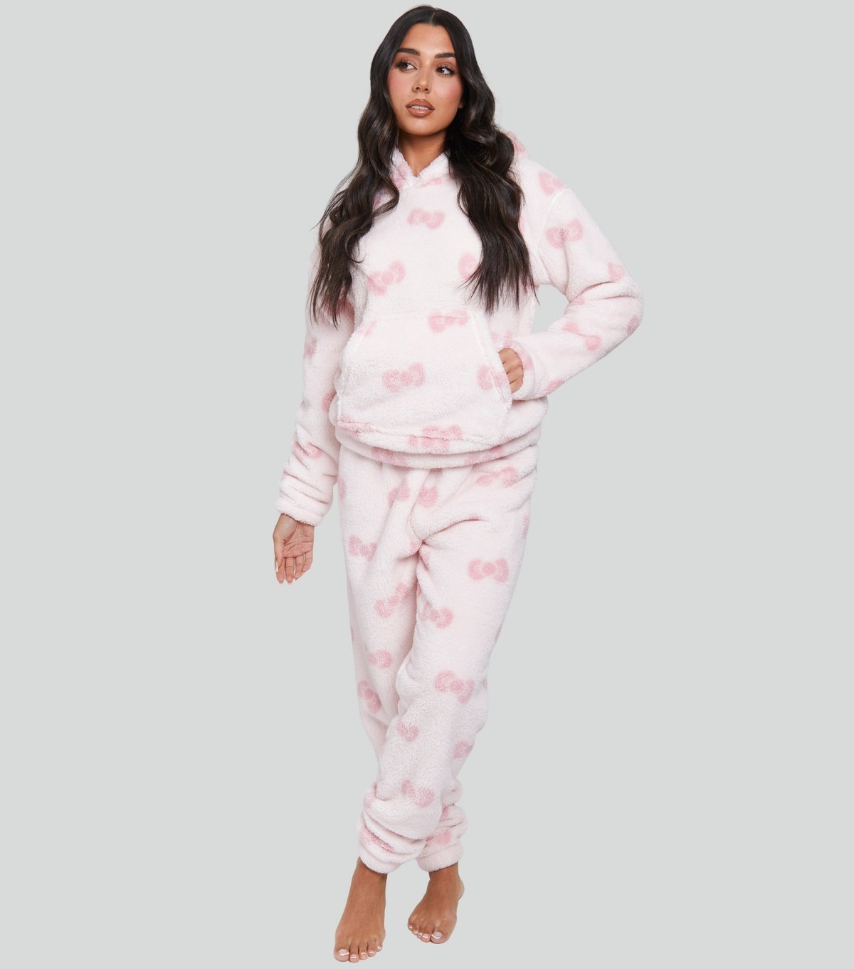 Loungeable Women's Pink Bow Detail Bow Fleece Pyjama Set Loungeable New Look - 3