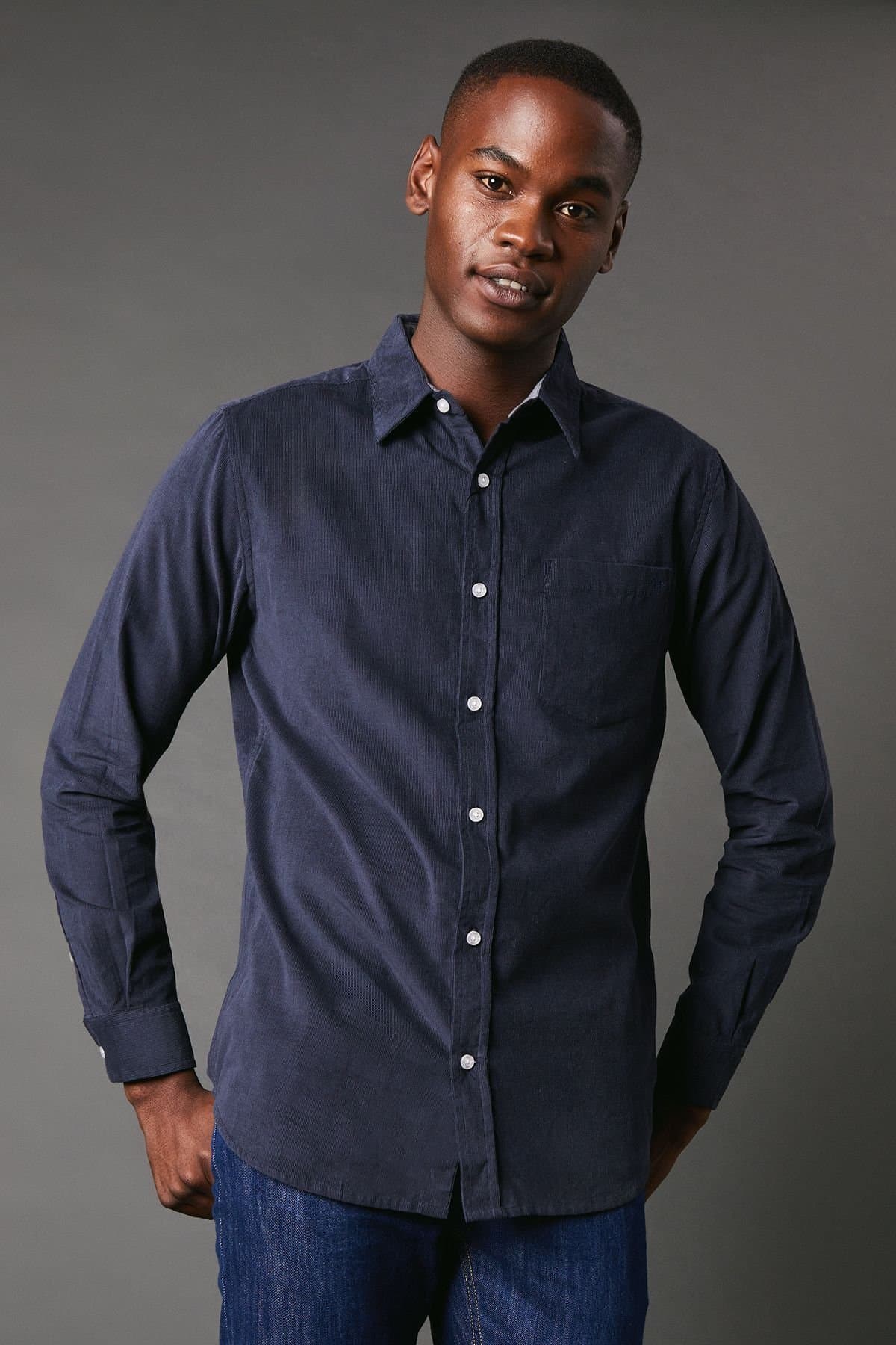 Maine Maine Men's Dark Blue Corduroy Long Sleeve Shirt