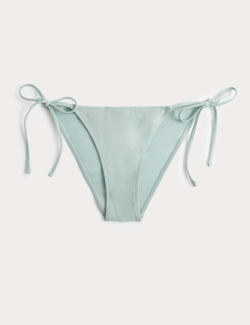 Marks & Spencer M&S Metallic Sheen Tie Side Bikini Bottoms Pale Mint - 1