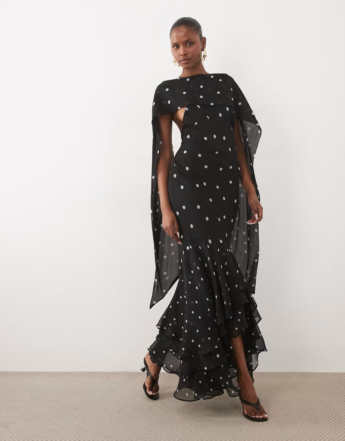 ASOS ASOS DESIGN halter maxi dress with scarf detail and ruffle hem in spot print - 1