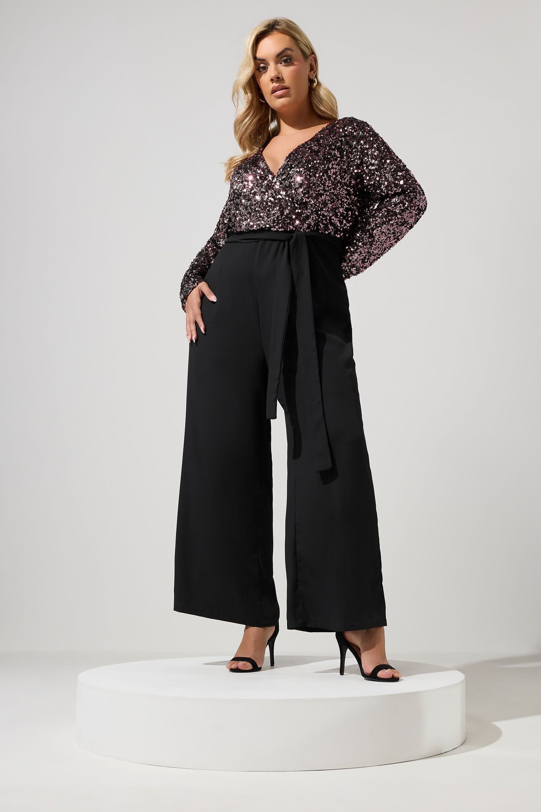 Yours Yours Women's 2-In-1 Sequin Jumpsuit in Black
