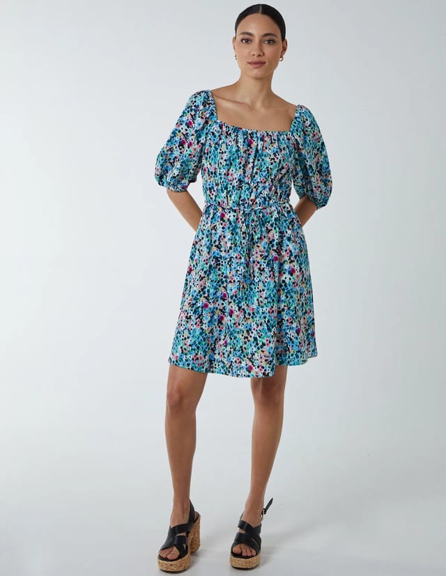 Blue Vanilla Square Neck Milkmaid Puff Sleeve Mini Dress - 3