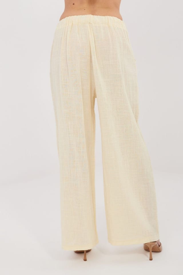 Love Lace Love Lace Women's High Waisted Wide Leg Cotton Trousers with Tie in Cream - 3