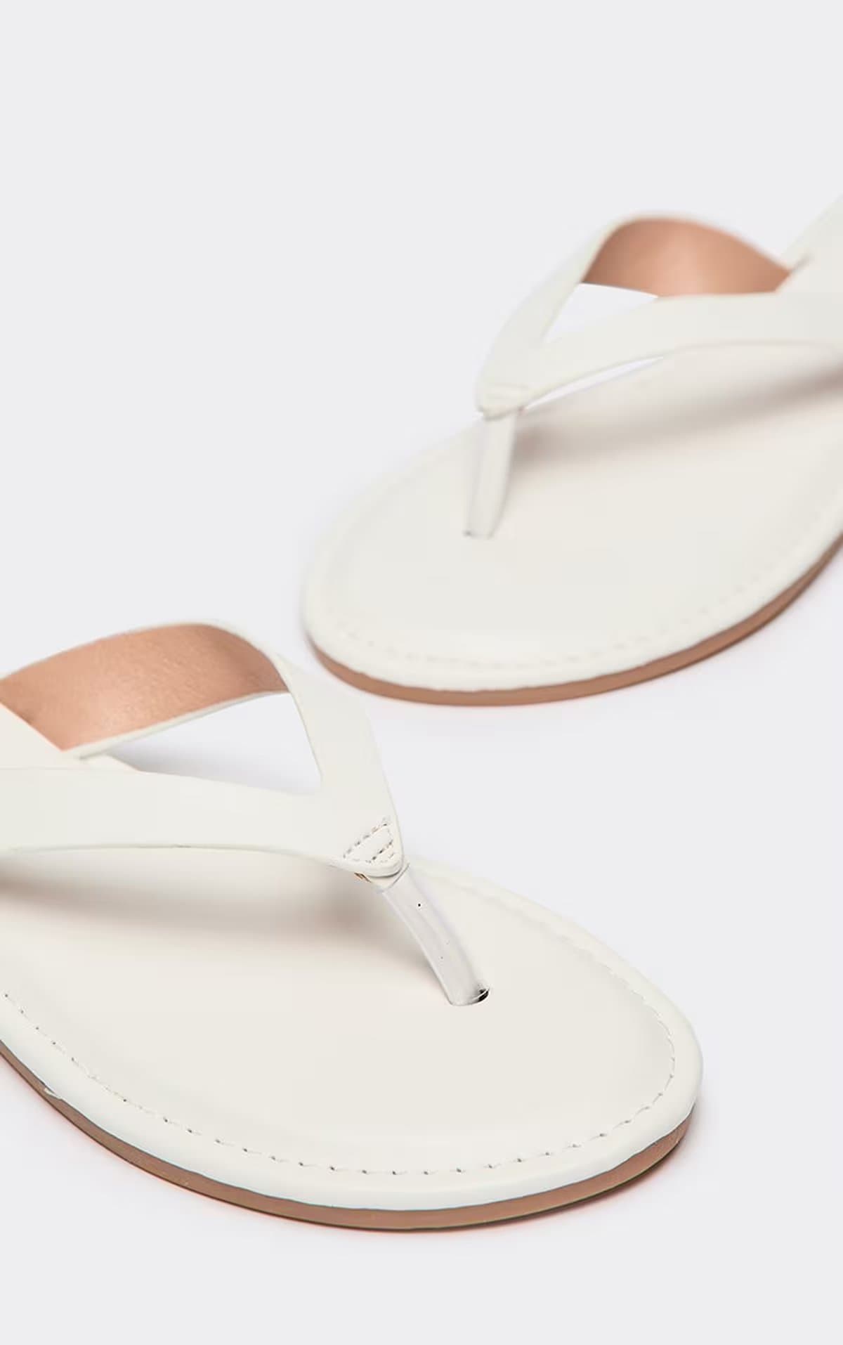 EGO Ballina Thong Strap Flat Slider Sandal In White Faux Leather, Women's Size UK 3