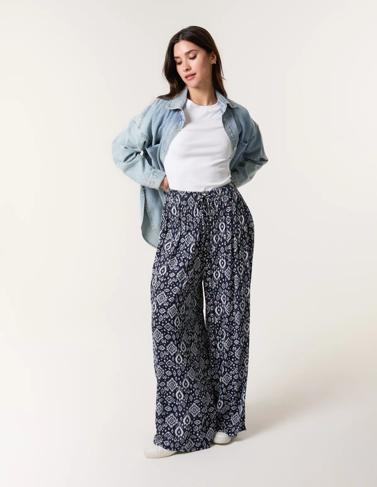 Blue Vanilla Printed Elastic Waist Trousers