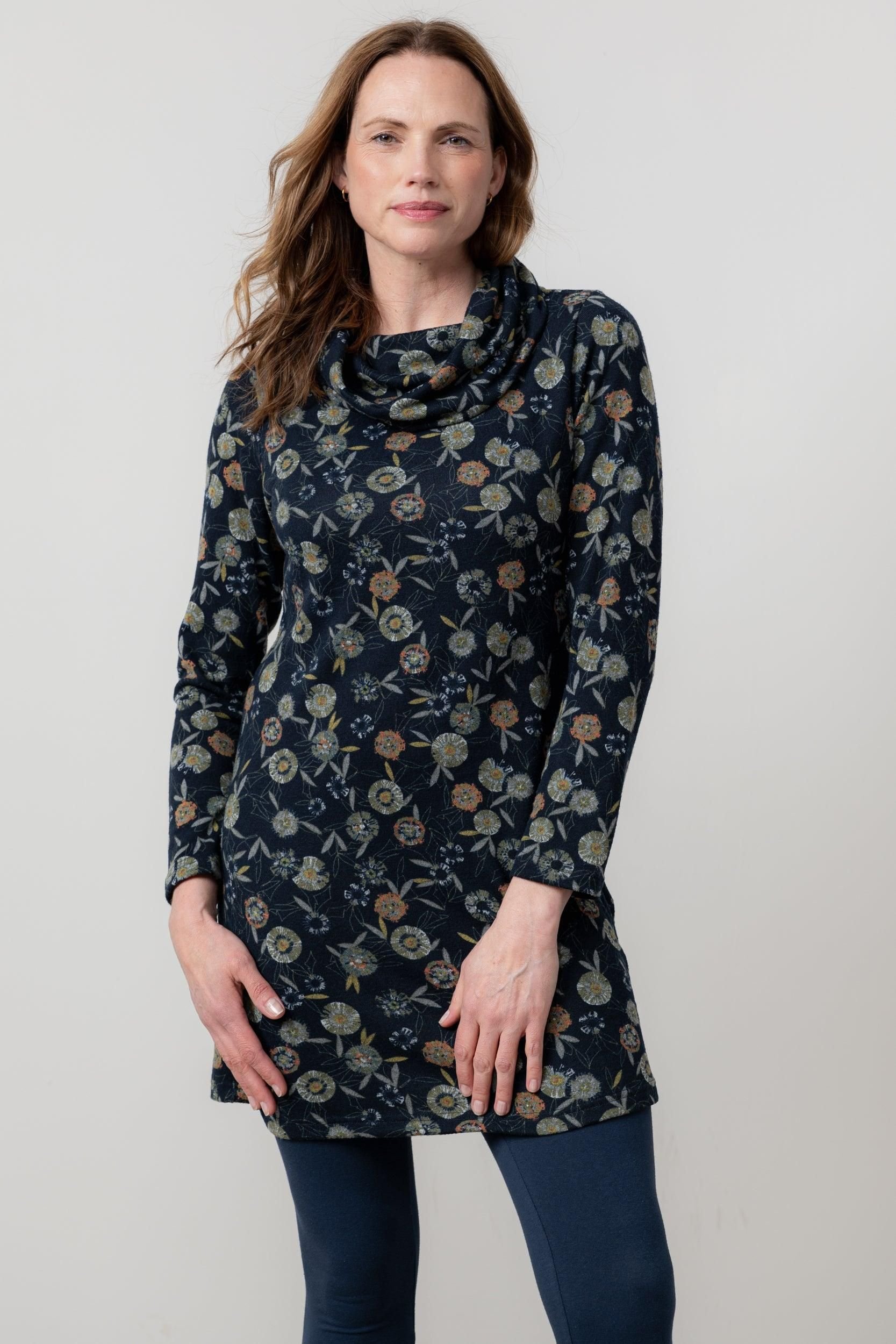 Lily & Me Lily & Me Women's Winkleigh Long Sleeve Soft Brushed knit Cowl neck Tunic in Navy - 2