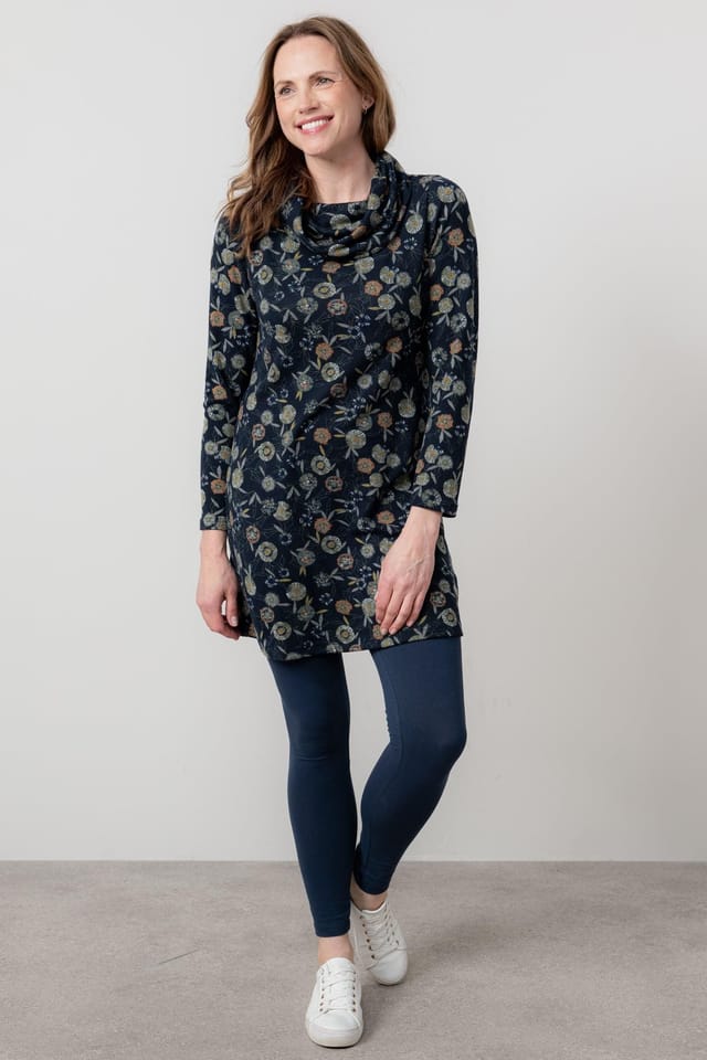 Lily & Me Lily & Me Women's Winkleigh Long Sleeve Soft Brushed knit Cowl neck Tunic in Navy - 2