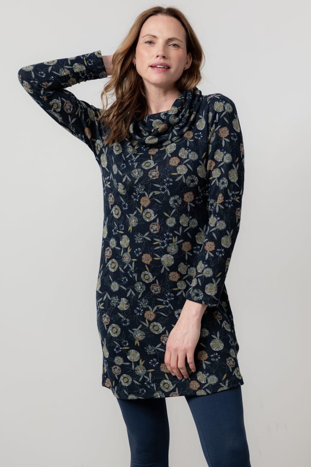 Lily & Me Lily & Me Women's Winkleigh Long Sleeve Soft Brushed knit Cowl neck Tunic in Navy - 3