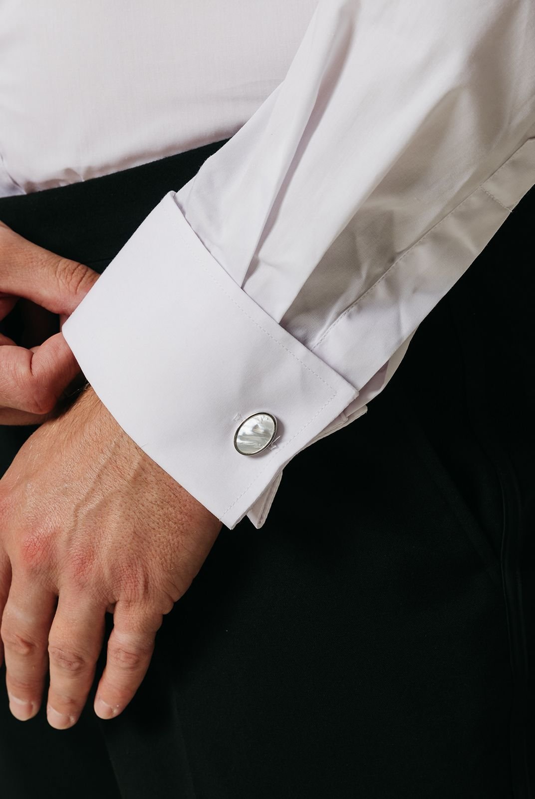 Dobell Dobell Men's White Stud Button Front Dress Shirt - 3