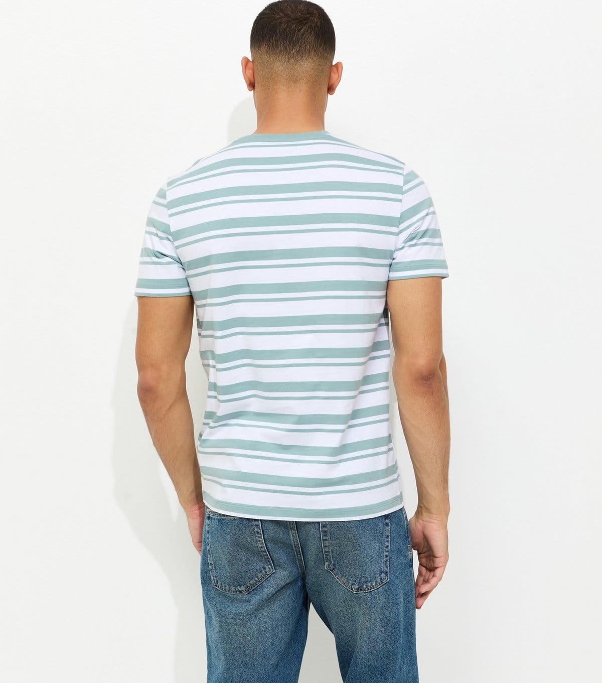 New Look Men's Green Regular Short Sleeve Striped T-Shirt New Look - 4