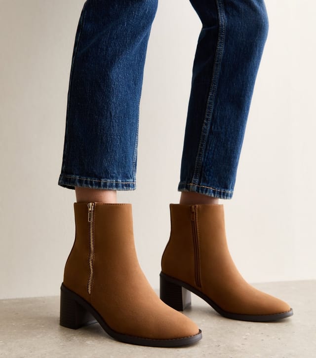 New Look Women's Tan Faux Leather Double Side Zip Ankle Boots New Look - 2