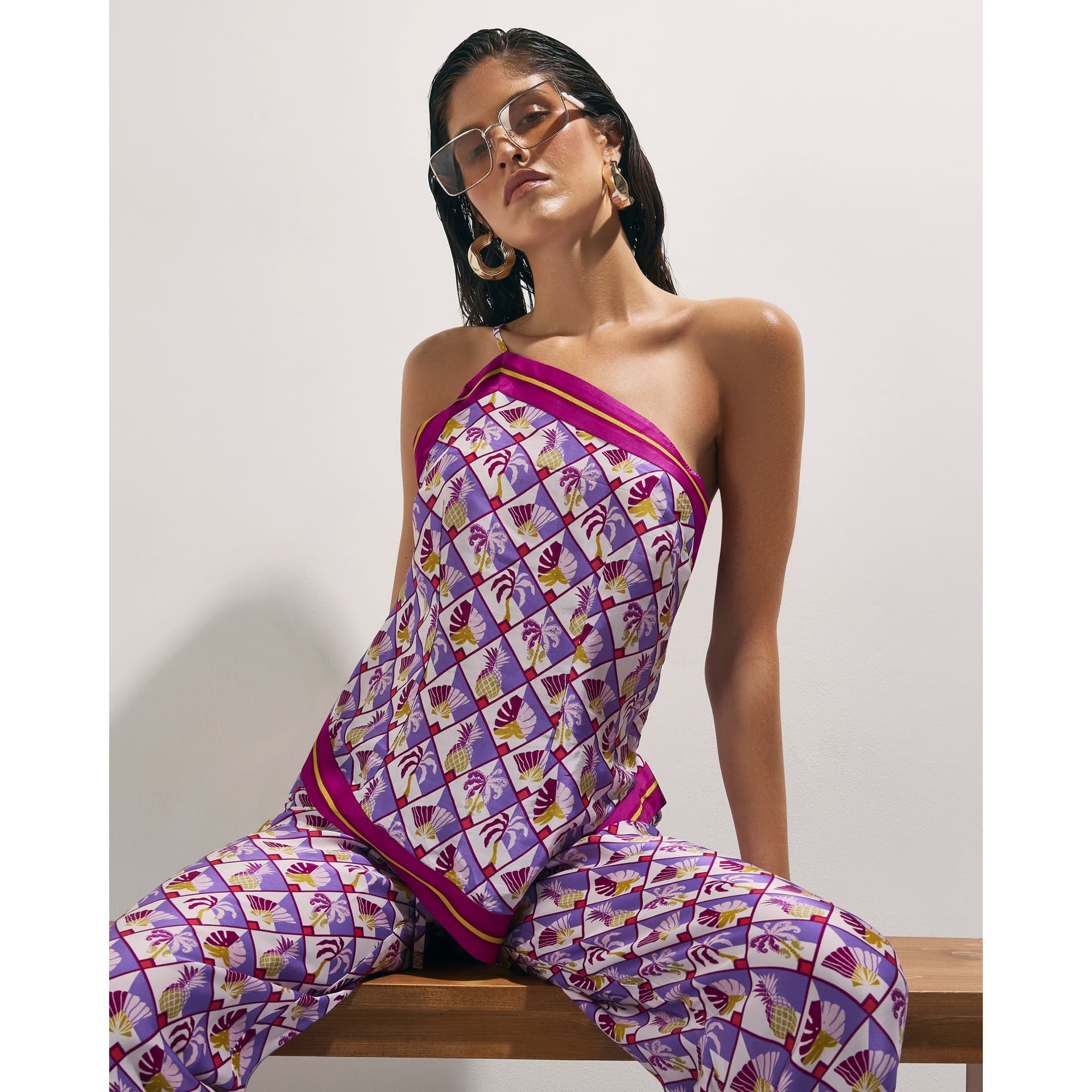 River Island River Island Womens Purple Geometric Pineapple Asymmetric Top