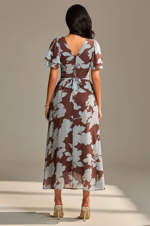 Jolie Moi Jolie Moi Women's Layered Angel Sleeved Chiffon Maxi Dress in Brown - 2