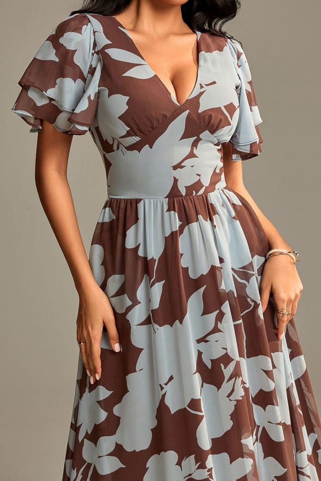 Jolie Moi Jolie Moi Women's Layered Angel Sleeved Chiffon Maxi Dress in Brown - 3
