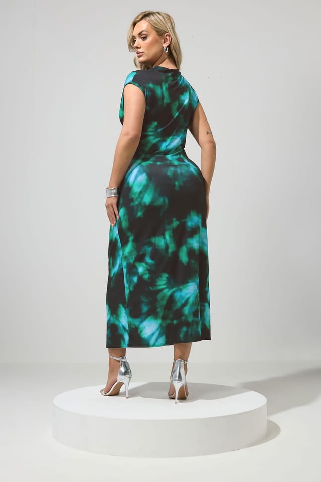 Yours Yours Women's Abstract Drape Maxi Dress in Turquoise - 3
