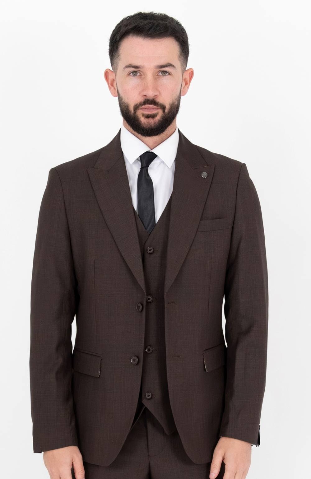 V2 Classic V2 Classic Men's Ralph Three Piece Brown Suit in Dark Brown - 2