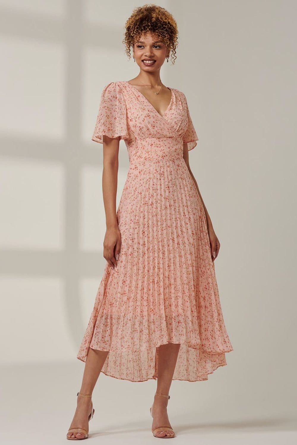 Jolie Moi Light Pink Floral Chiffon Maxi Dress