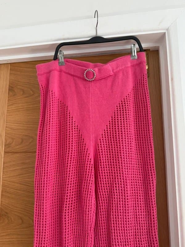 ASOS ASOS AsYou Pink Crochet Knitted Diamanté Belt Detail Flared Trousers Flares