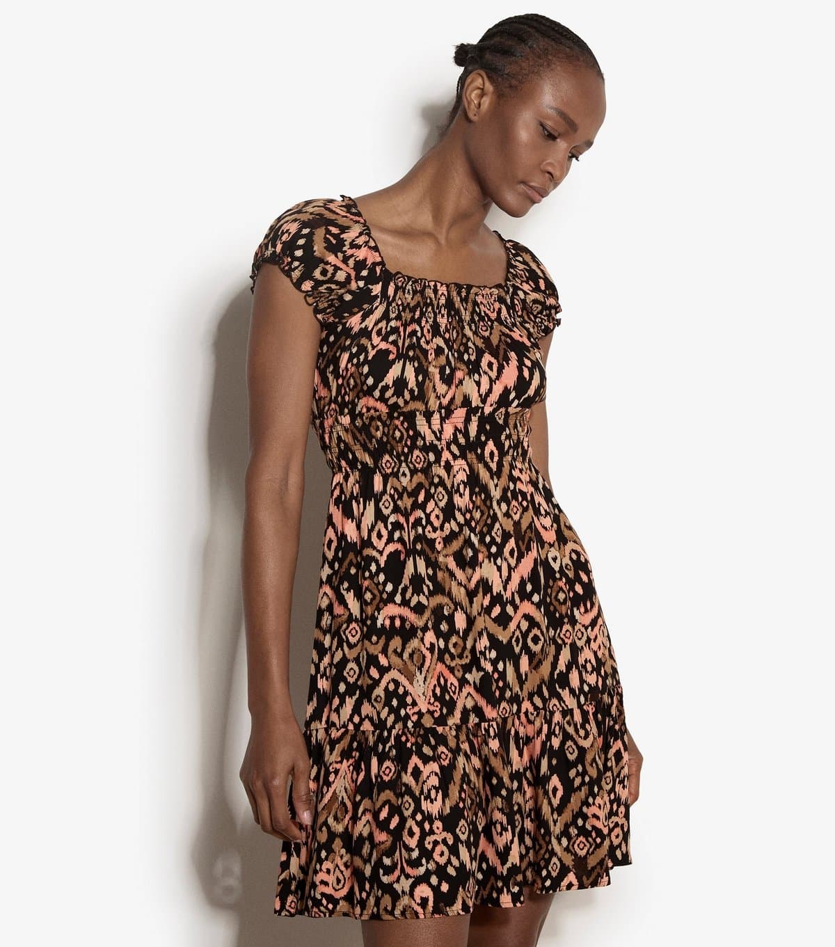 Apricot Women's Black Tie Dye Print Tiered Mini Dress Apricot New Look