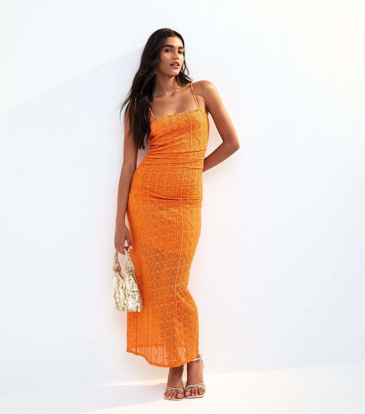 New Look Women's Bright Orange Lace Strappy Midi Dress New Look - 2