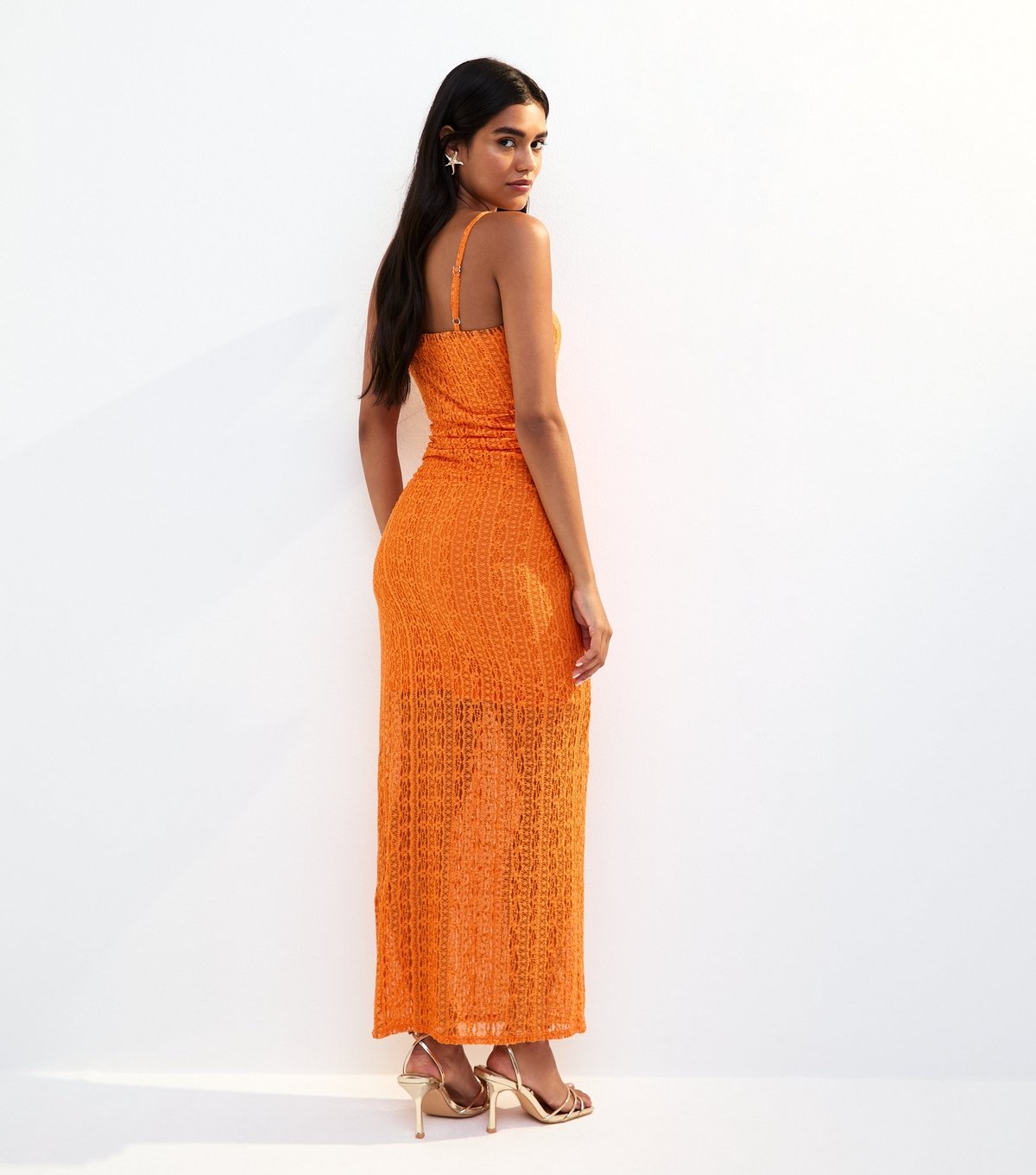 New Look Women's Bright Orange Lace Strappy Midi Dress New Look - 4