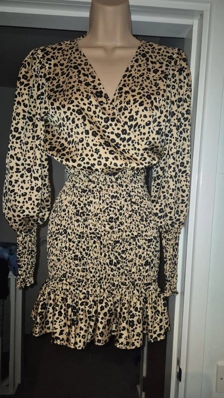 ASOS Animal Print Mini Dress with Long Sleeves Size 10