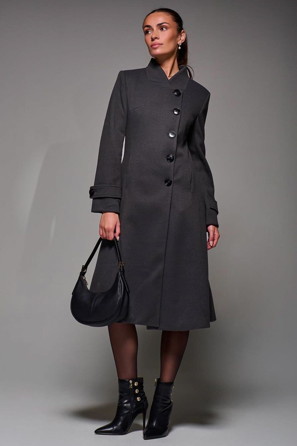 Jolie Moi Dark Grey Wool-Like Polyester Coat