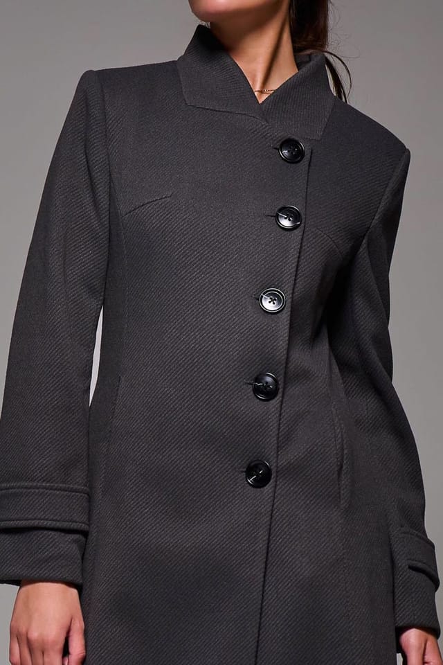 Jolie Moi Jolie Moi Women's Asymmetric Button Detail Fit & Flare Coat in Dark Grey - 3