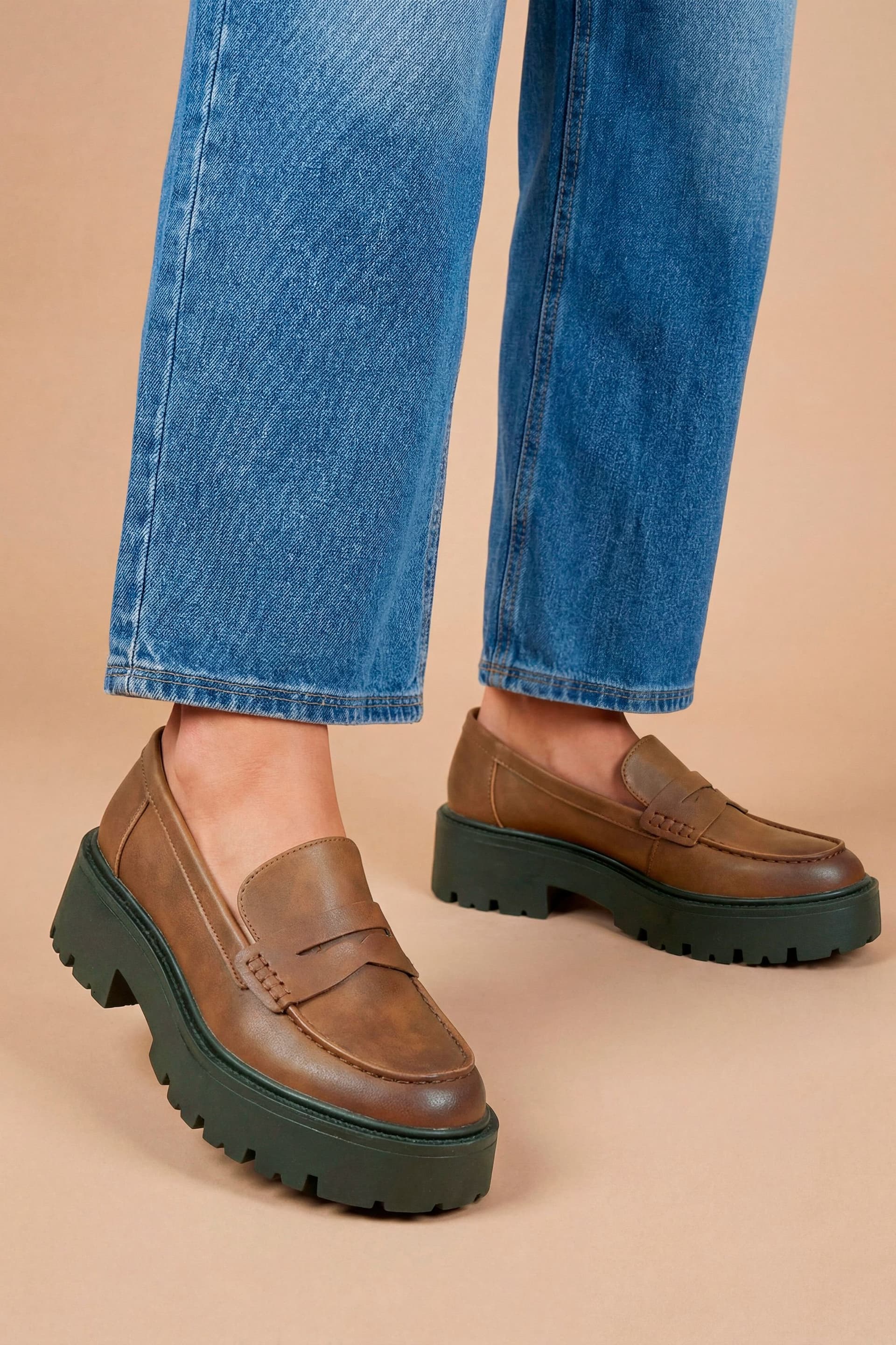 Faith Faith Women's Dark Tan Faux Leather Chunky Loafers