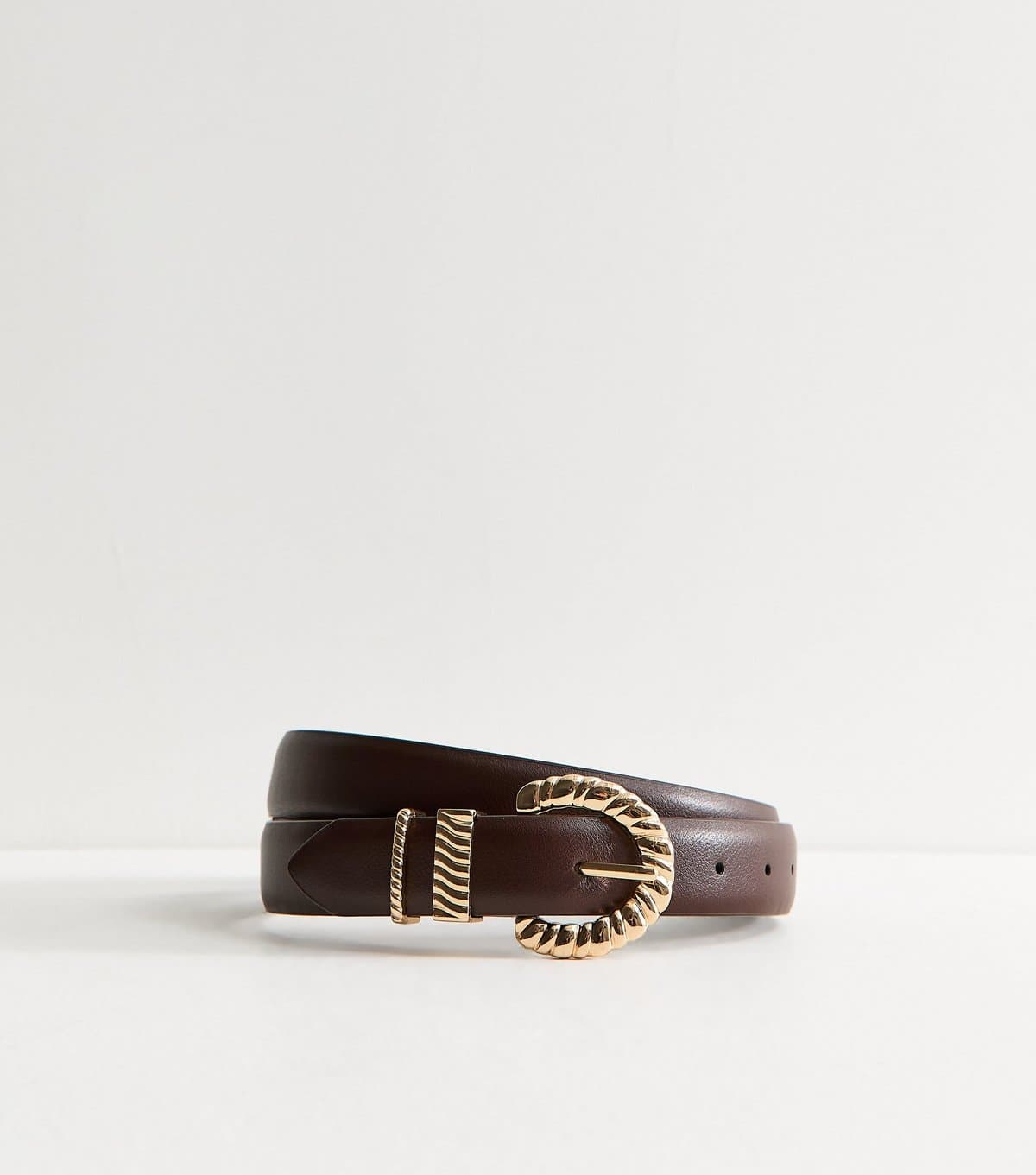 New Look New Look Dark Brown Faux Leather Textured Buckle Belt