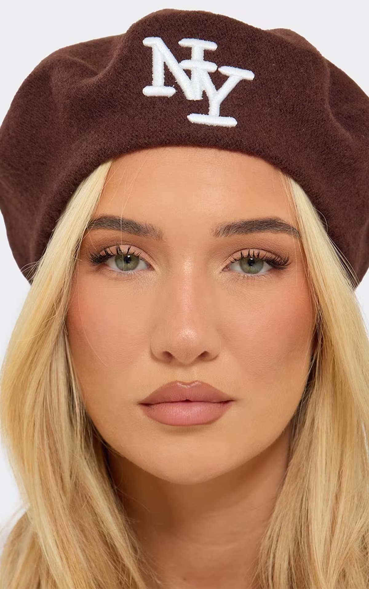 EGO Logo Detail Beret Hat In Brown, Women's Size UK 0