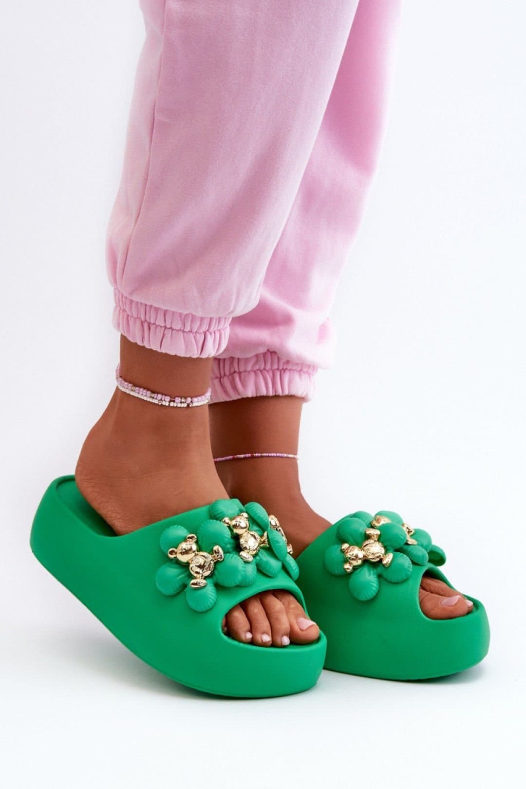 Love Lace Love Lace Green Foam Flip Flops with Embellishments