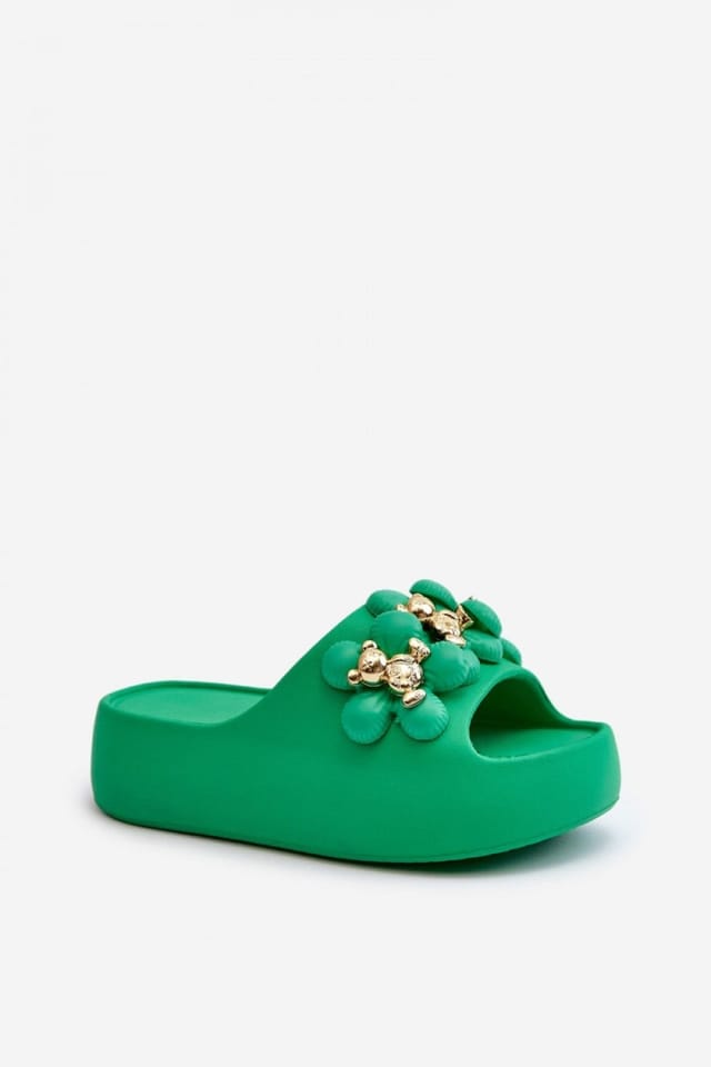 Love Lace Love Lace Women's Lightweight Foam Flip Flops with Cute Embellishments Summer in Green - 2