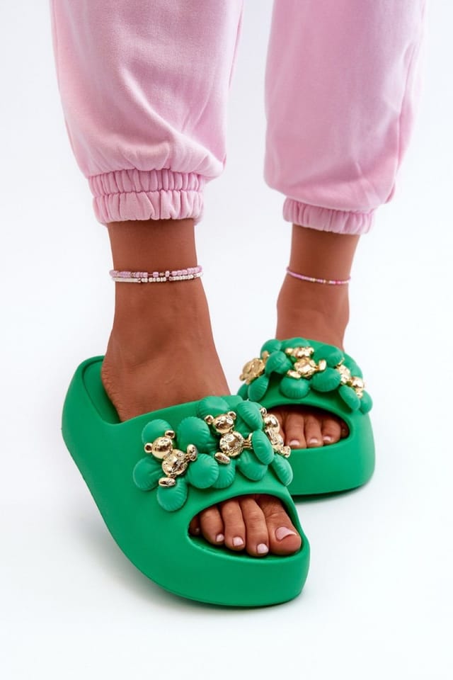 Love Lace Love Lace Women's Lightweight Foam Flip Flops with Cute Embellishments Summer in Green - 3