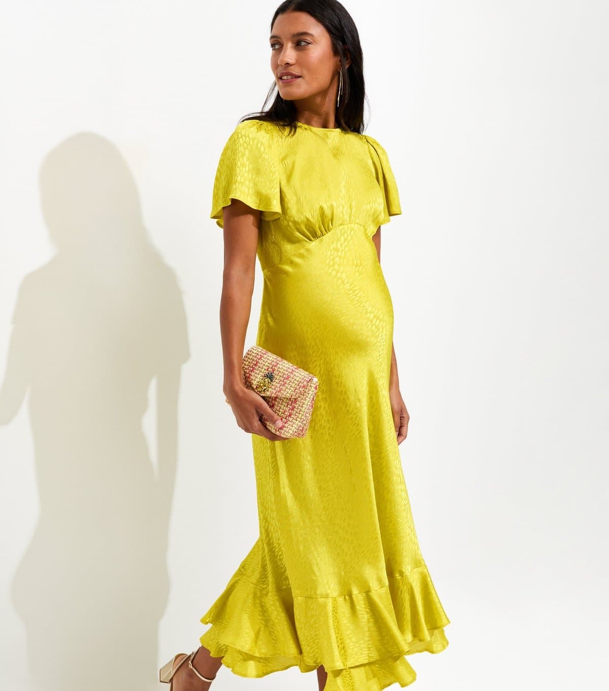 New Look Women's Maternity Light Green Feather Jaquard Satin Midi Dress New Look