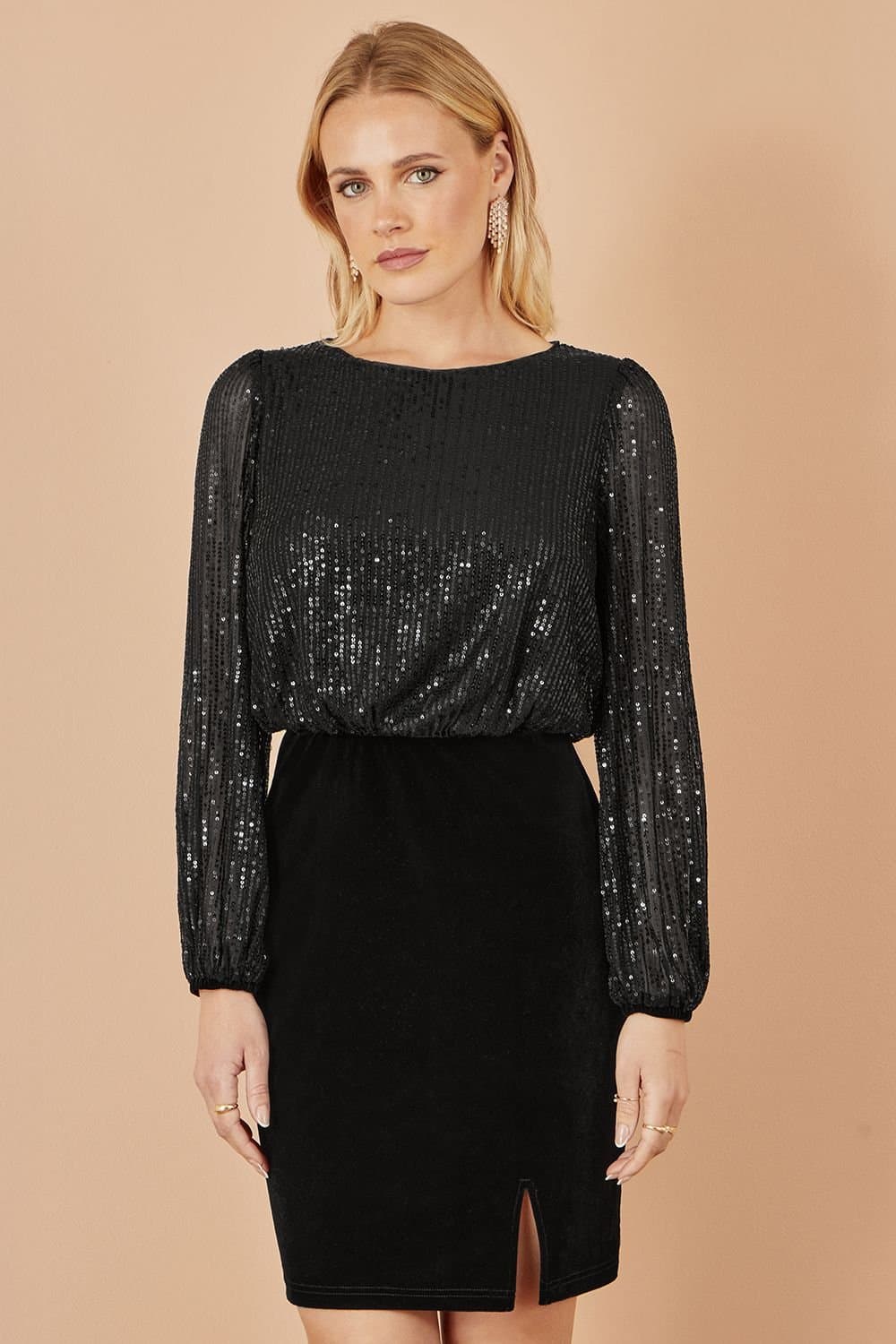 Yumi Yumi Women's Black Sequin & Velvet Mini Dress