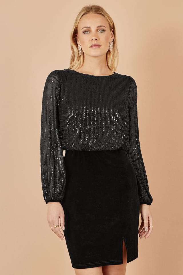 Yumi Yumi Women's Black Sequin & Velvet Mini Dress - 2