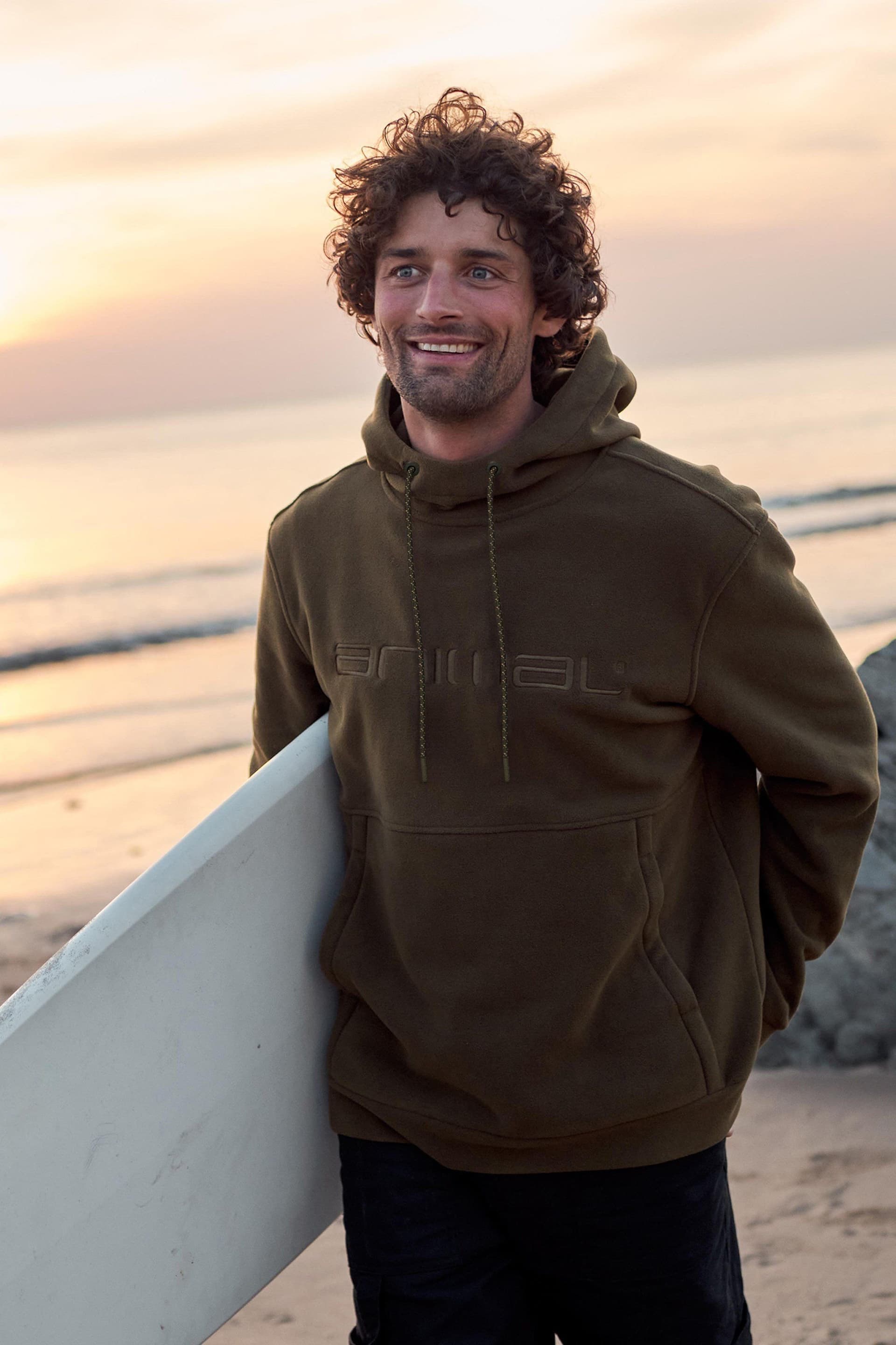 Animal Animal Men's 'Louis' Coastal Casual Polyester Fleece Hoodie in Khaki