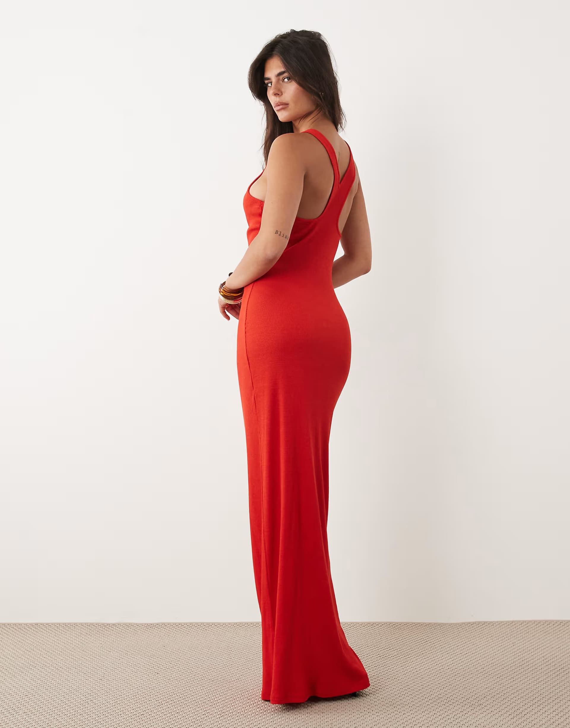 ASOS ASOS DESIGN rib racer maxi dress in red