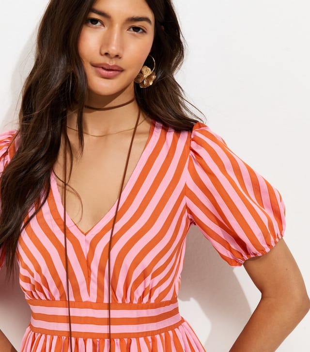 New Look Women's Pink Striped V-Neck Midi Dress New Look - 2