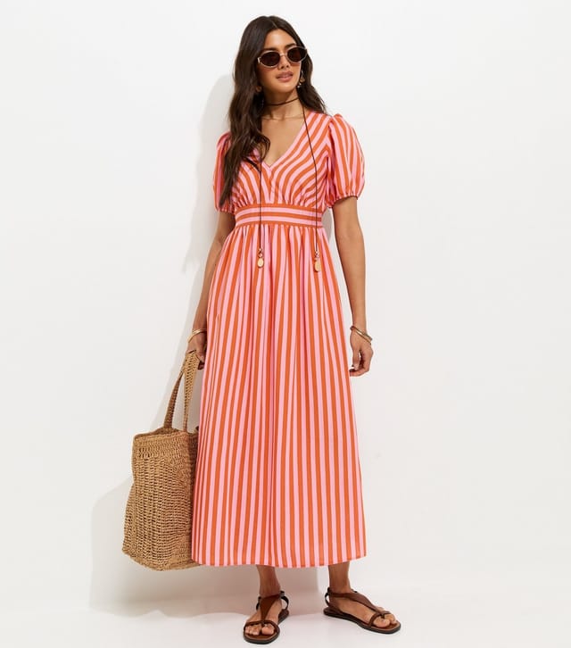 New Look Women's Pink Striped V-Neck Midi Dress New Look - 3