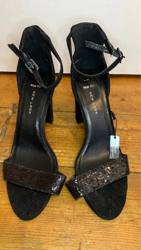 New Look Sparkly Black Ankle Strap Heels