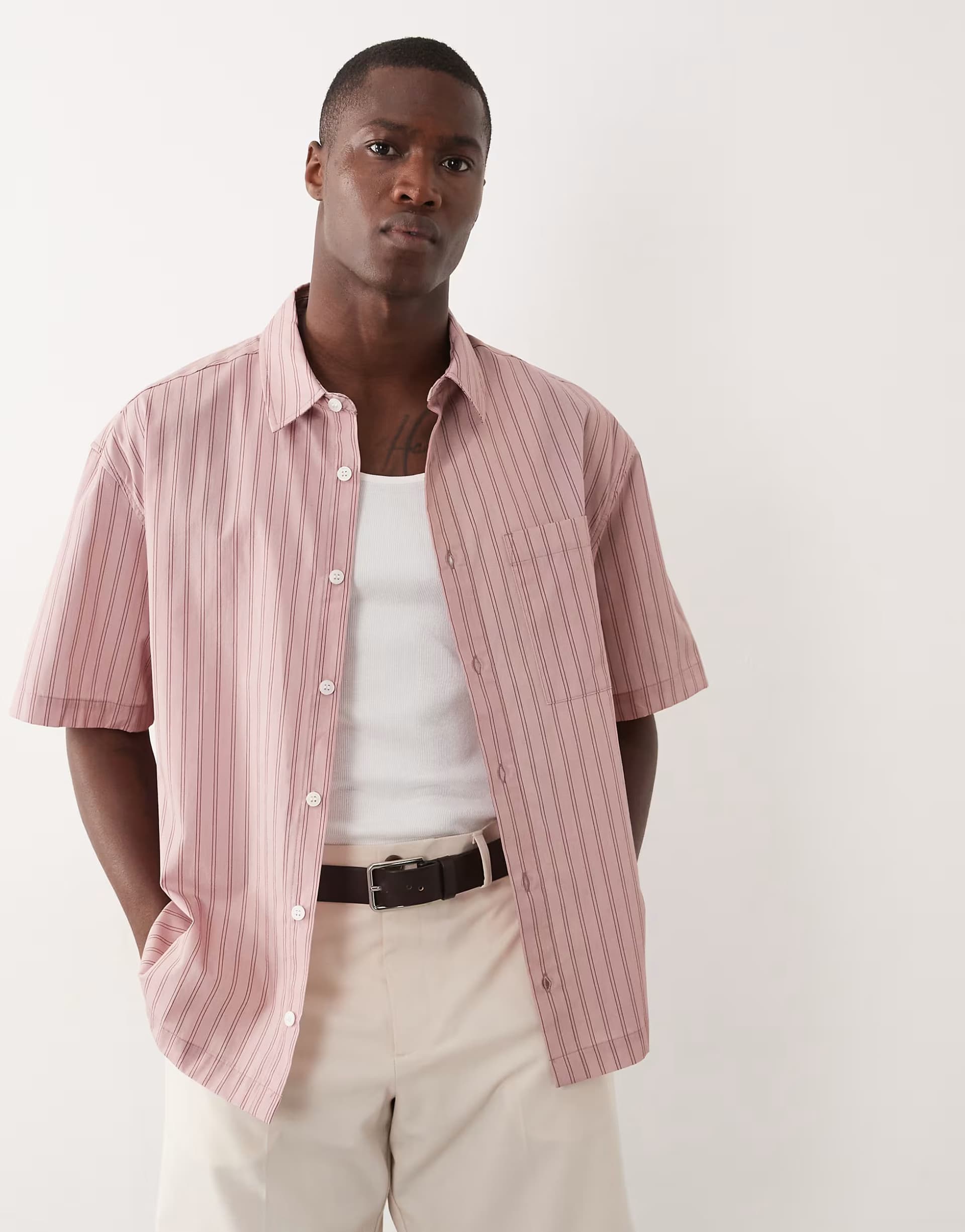 ASOS ASOS DESIGN oversized stripe shirt in pink