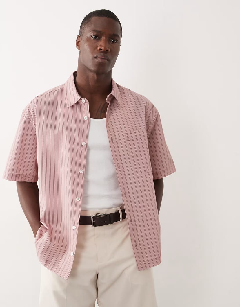 ASOS ASOS DESIGN oversized stripe shirt in pink - 1
