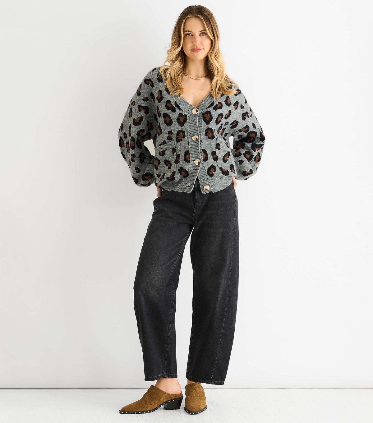 Gini London Women's Grey Animal Print Cardigan Gini London New Look - 1