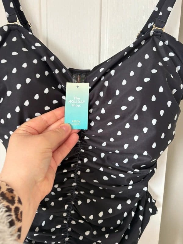 New Look Black & White Polka Dot Ruched Tummy Control Swimsuit