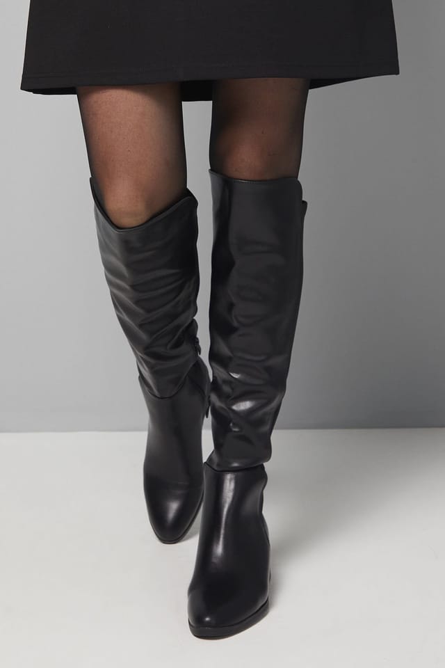 Wallis Wallis Women's Hannah Stretch Back Almond Toe Low Heel Knee Boots in Black - 3